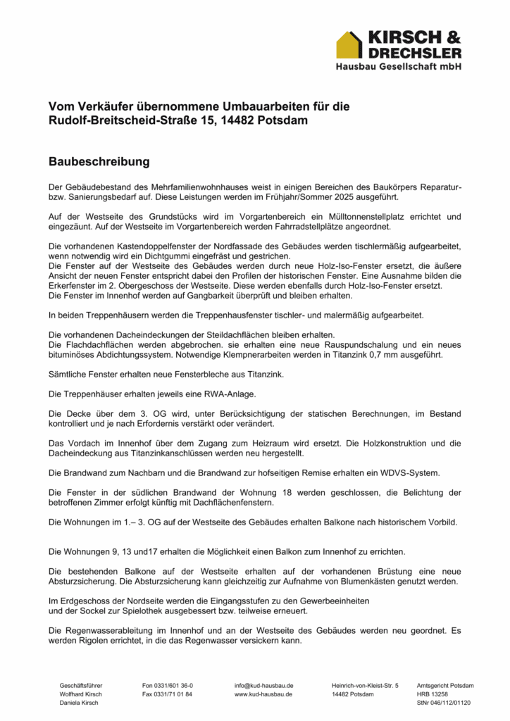 Baubeschreibung Seite 1