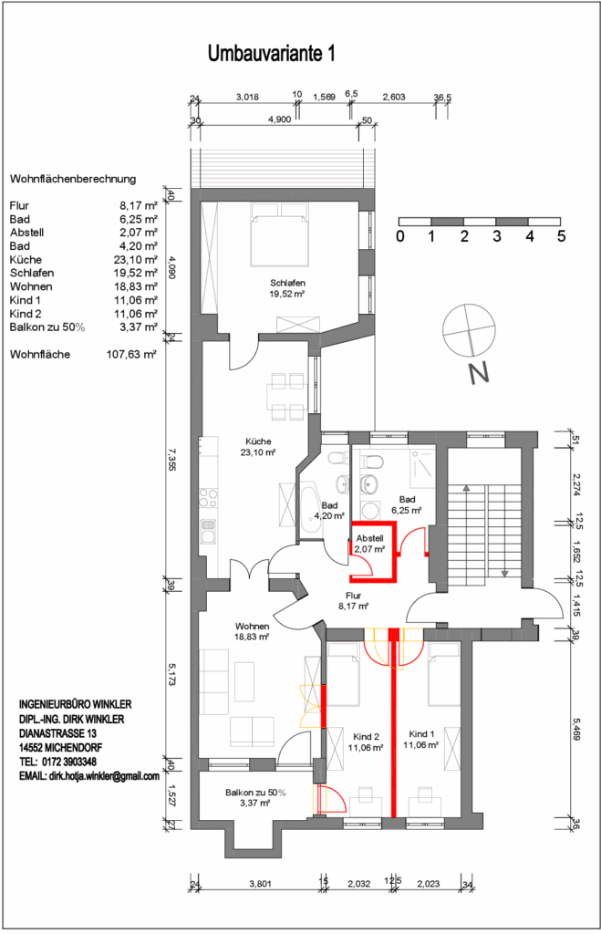 Umbauvariante 1 vermaßt