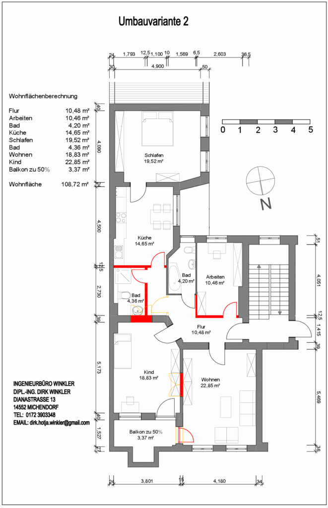 Umbauvariante 2 bemaßt