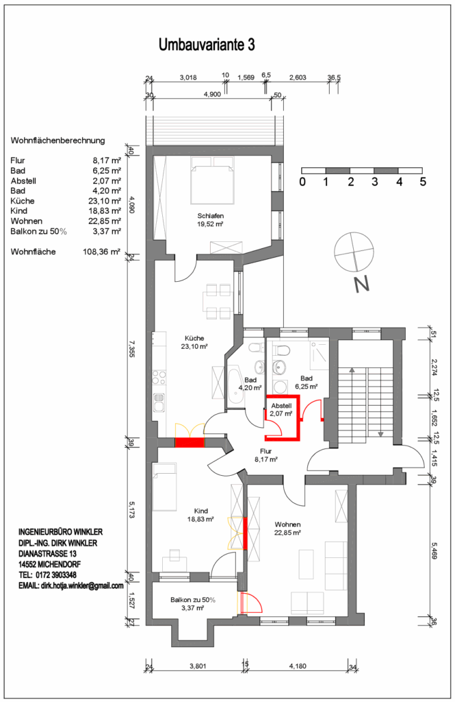 Umbauvariante 3 vermaßt